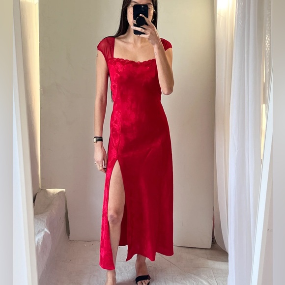Victoria's Secret Dresses & Skirts - Victoria’s Secret Vintage Gold Label Red Satin Mesh Dress Size Medium